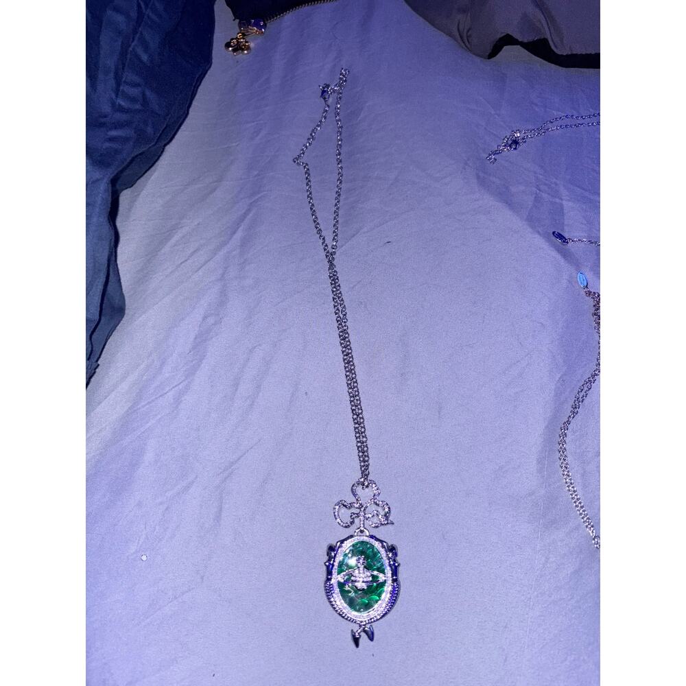 Vivienne Westwood Fish Green Plaque Long Necklace